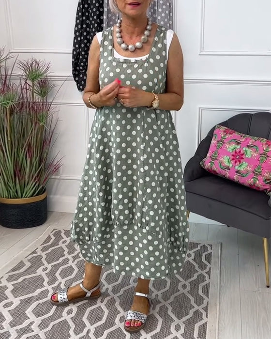 Sleeveless polka dot print casual dress