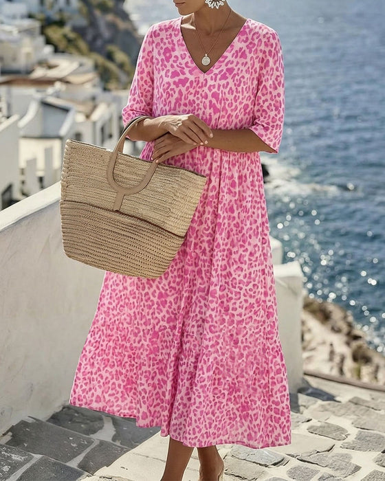 Leopard V-Neck Loose Dresses