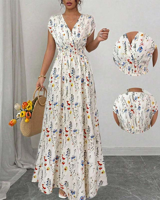 Casual V-Neck Print Maxi Dress
