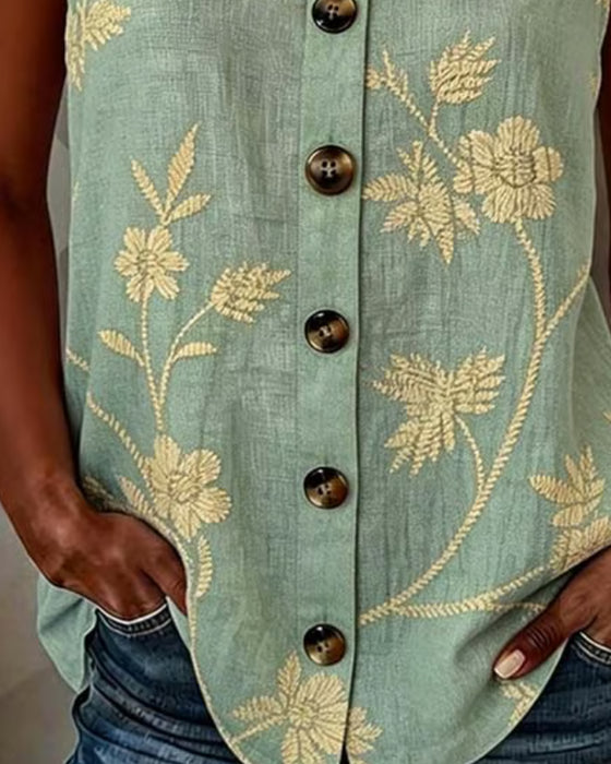 Floral Camisole Metal Ring Tank Top
