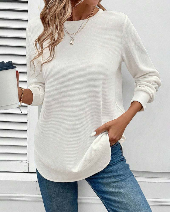 Round Neck Long Sleeve Solid Color Top
