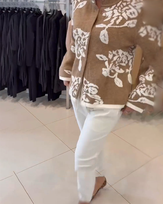 Fashion Turtleneck Jacquard Cardigan