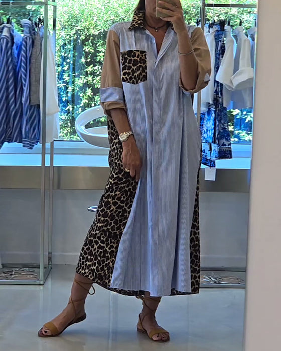 Casual leopard stripe print lapel dress