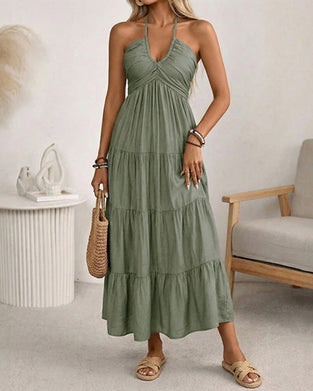 Halter Bandeau Multi-Layer Ruffle Dress