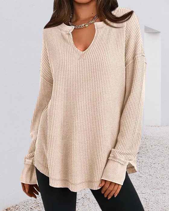 Waffle Henley Long Sleeve Top