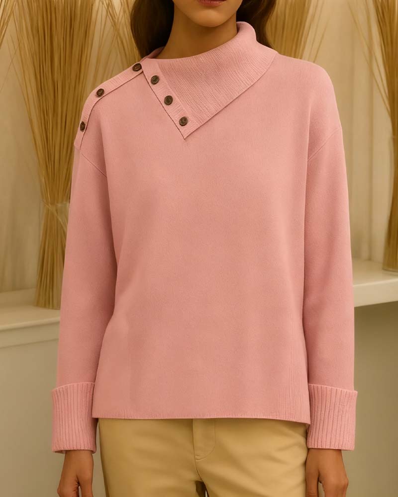 Solid Color Slant Collar Fashionable Jumper