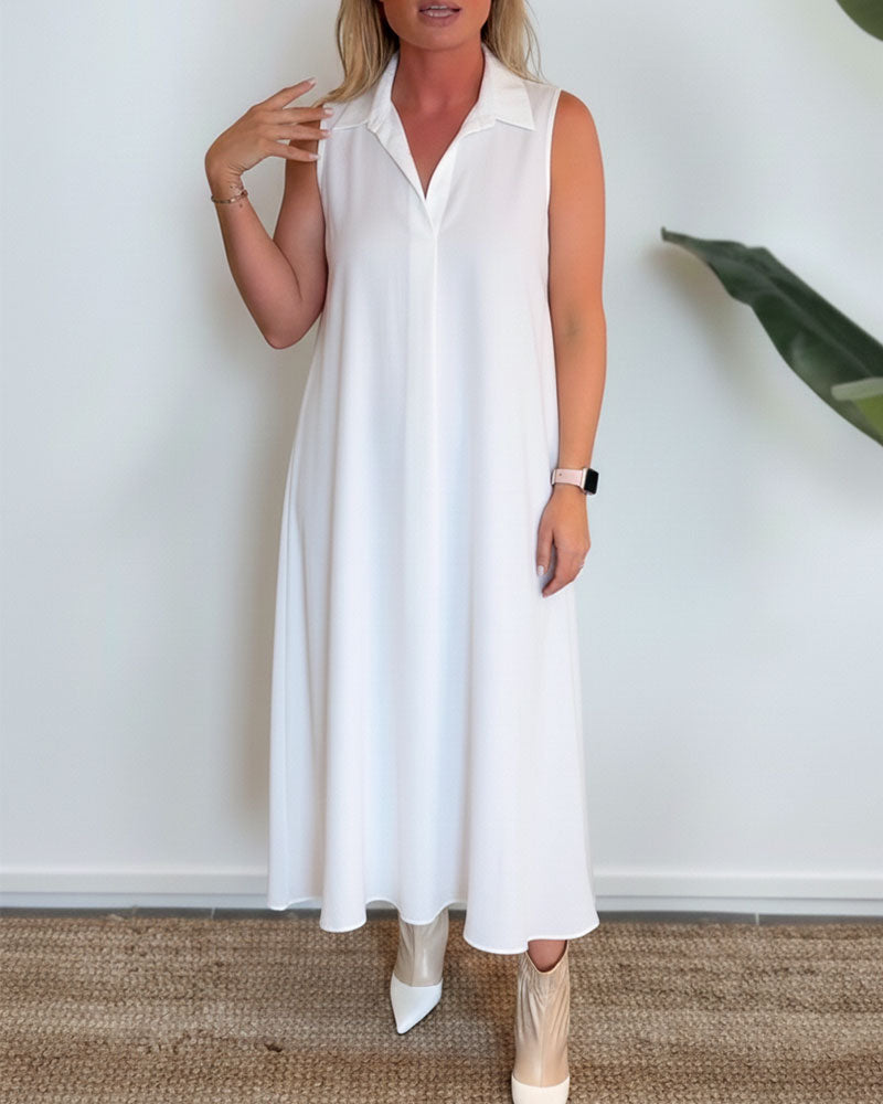 Lapel V-Neck Sleeveless Dress