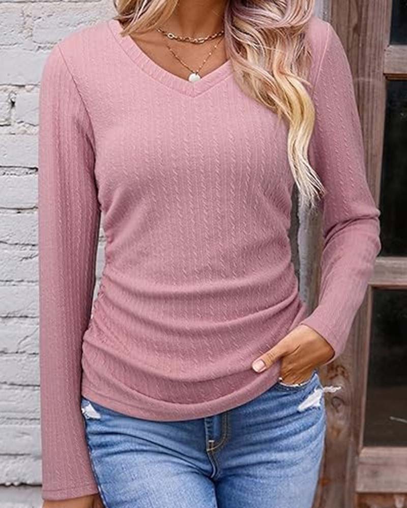 V-Neck Slim Fit Textured Blouse