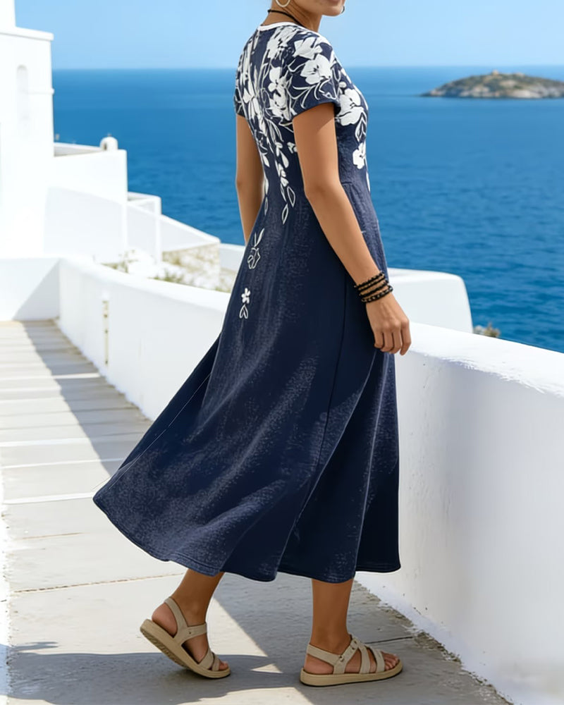 V-Neck Waist-Cinched Flared Dress