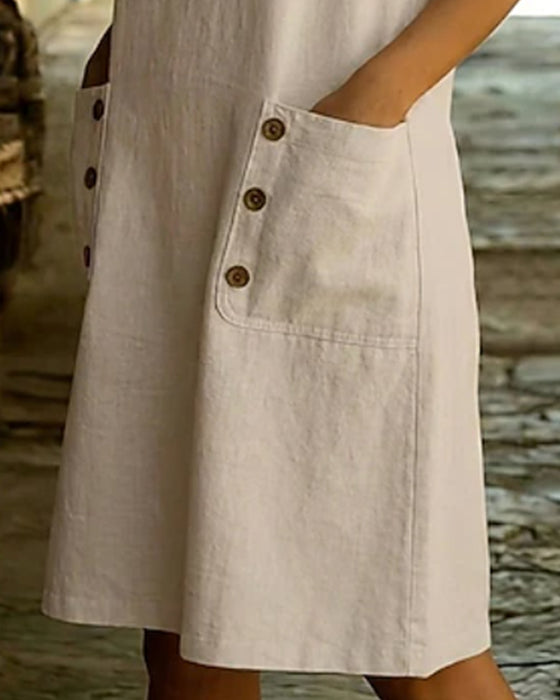 Solid Color Pocket Sleeveless Tank Dress