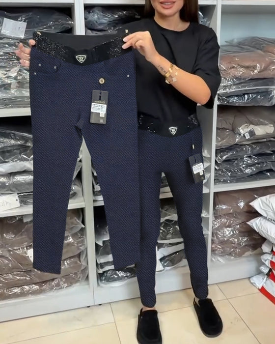 Stylish Solid Color Stretch Pants