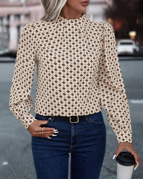 Retro printed long sleeve blouse