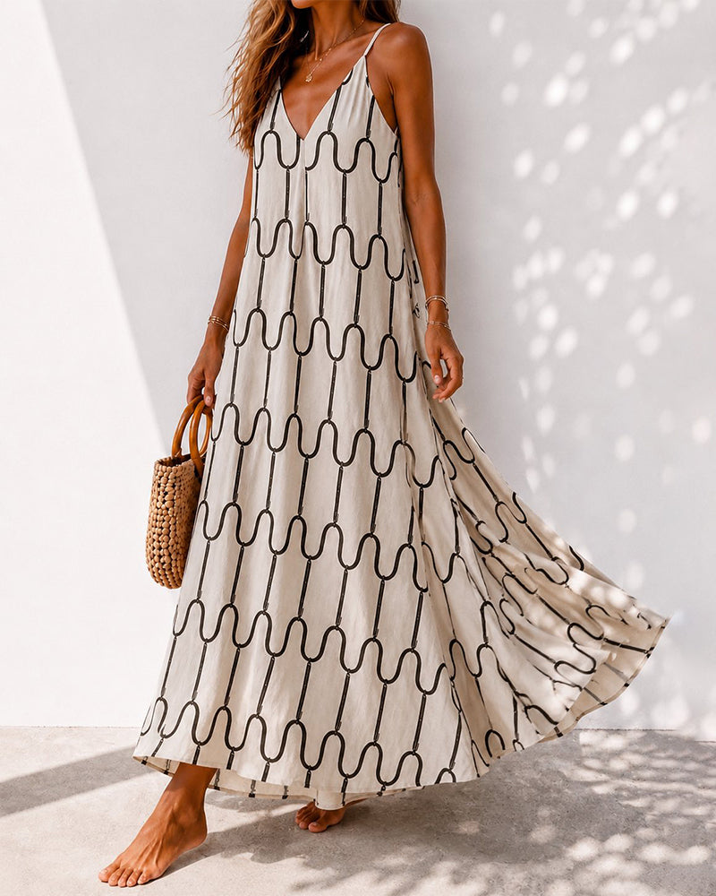 Black and White Wavy Stripe Spaghetti Strap Dresses