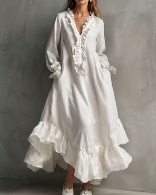 Long Sleeve Ruffled V-Neck Maxi Dress