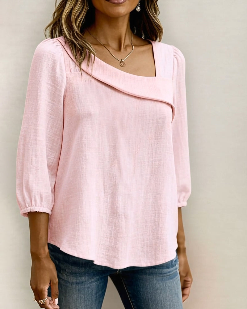 Solid Color Three-Quarter Sleeve Blouse