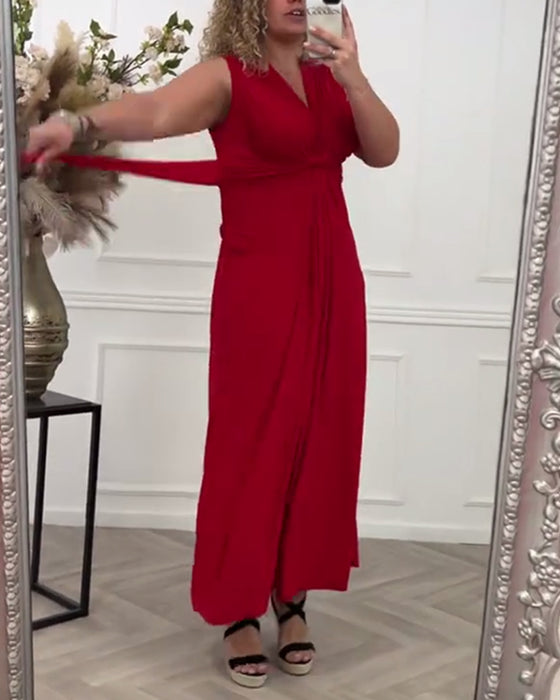 Sleeveless solid color twist elegant dress