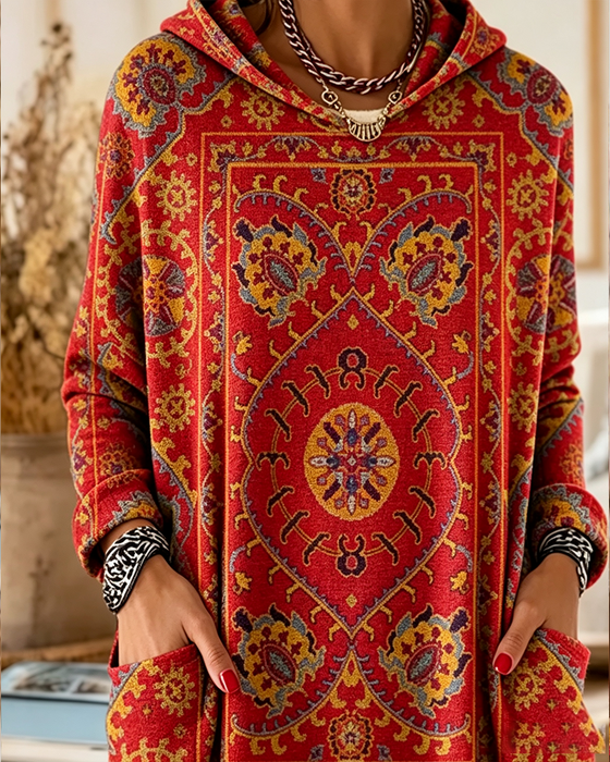 Bohemian Print Hooded Longline Hoodie