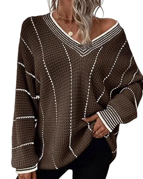 Casual Loose Fit Stripe Pullover Sweater