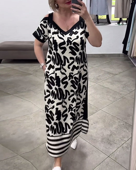 Short sleeve off shoulder print dress