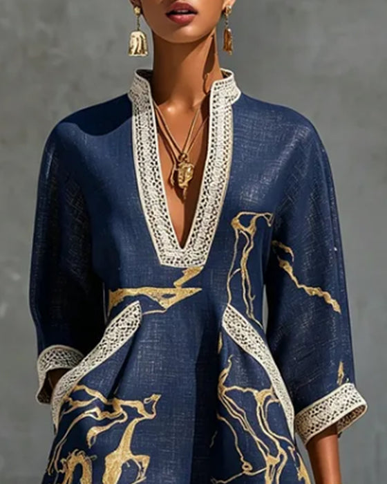 Stand Collar Hollow Half Sleeve Dress