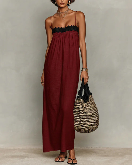 Contrast Color Straight Maxi Dress
