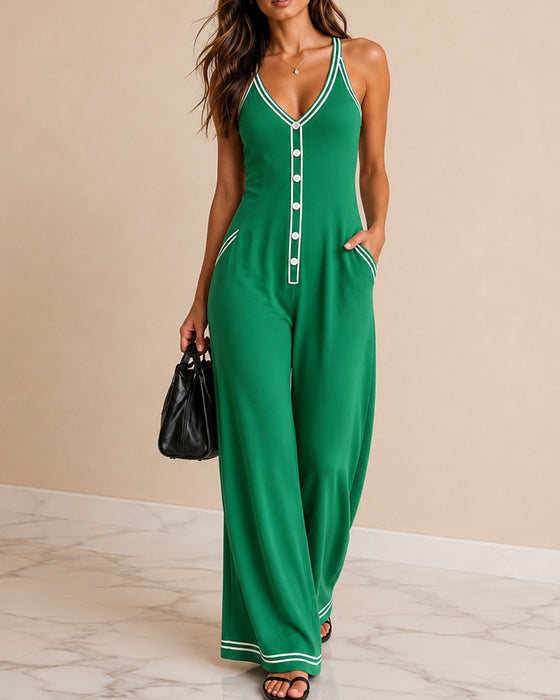 Sleeveless Contrast Spaghetti Strap Jumpsuit