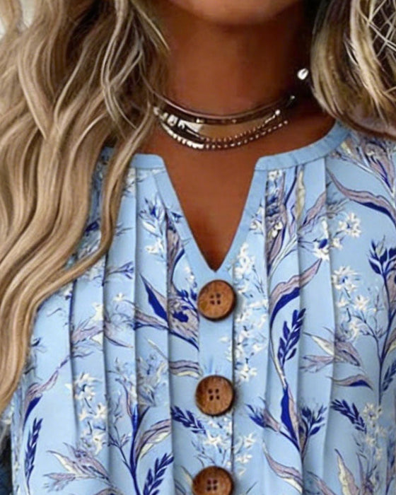 Botanical Print Ruffle-Sleeve Blouse
