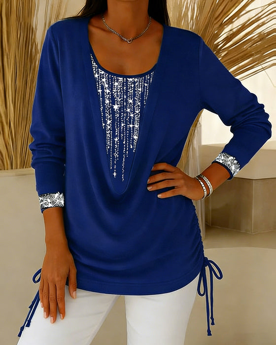 Drop Collar Fine Glitter Fake Two-Piece Top