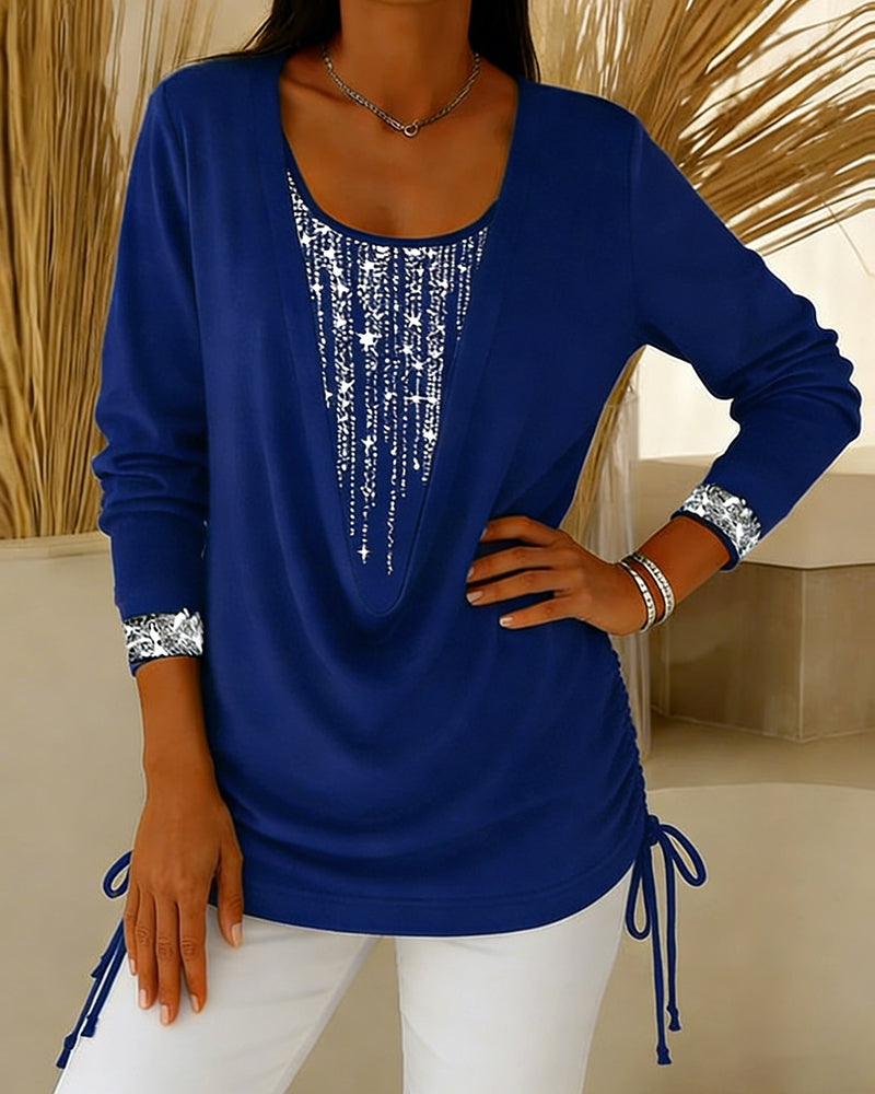 Drop Collar Fine Glitter Fake Two-Piece Top