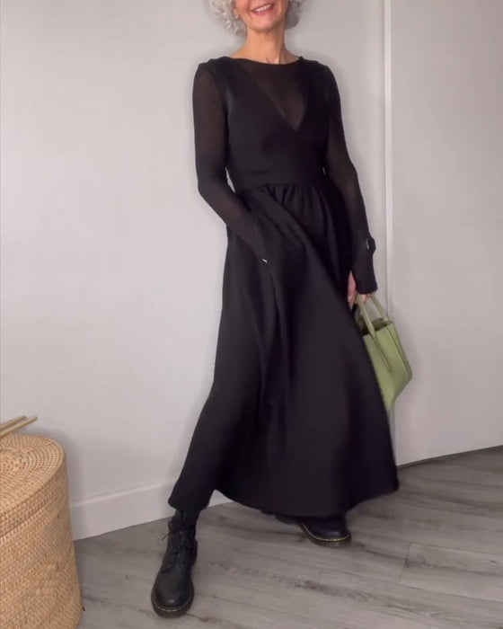 Pleated Large Hem Suspender Dress