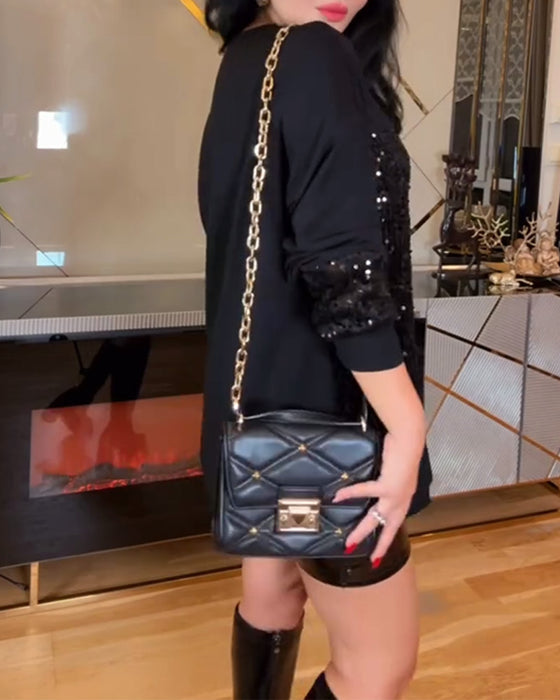 Casual Crew Neck Sequin Sweatshirt