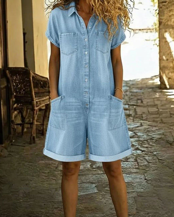 Short Sleeve Denim Jumpsuits