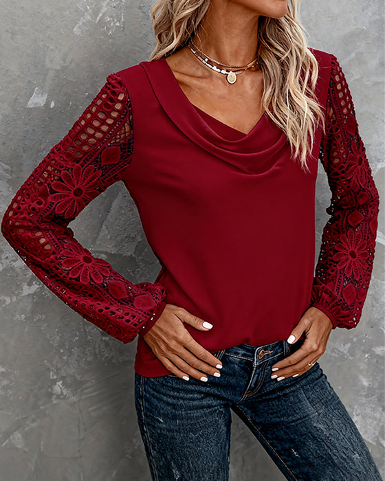 Lace Crochet Ruffled Collar Blouse