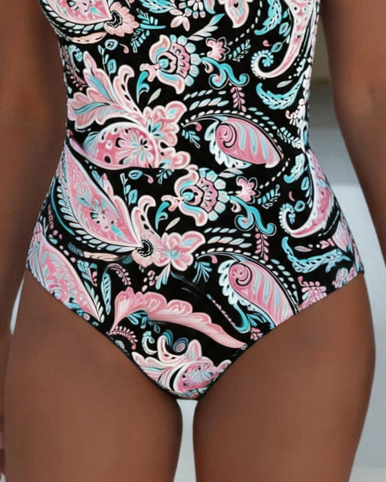 Vintage Square Neck Print One-Piece