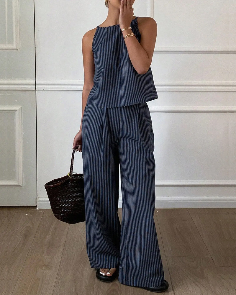 Striped Camisole Wide Leg Pants Set