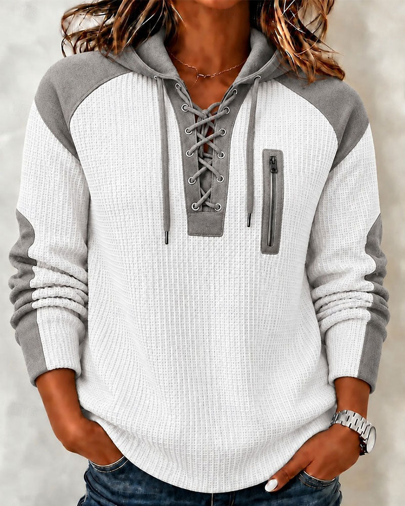 Lace-Up Color Block Hoodie