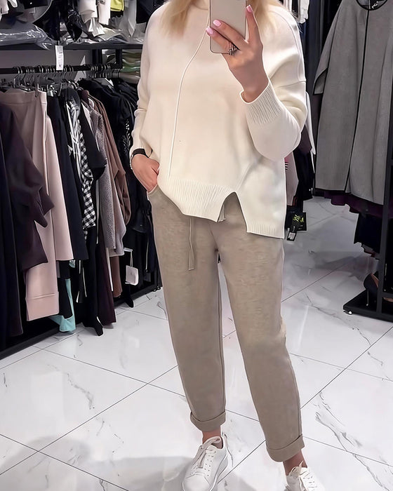 Lace-Up Knitted Cropped Pants