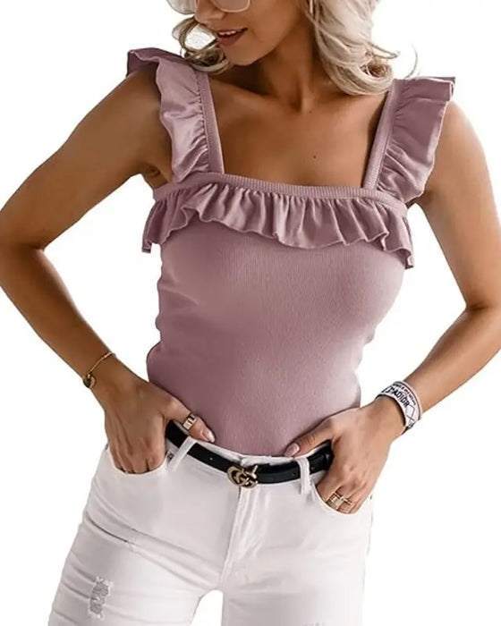 Ruffle Trim Ribbed Cami Top
