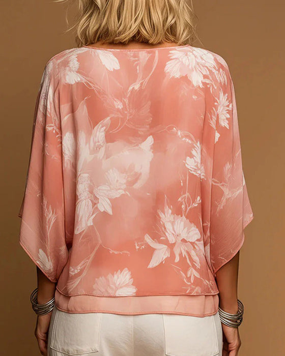 Floral Batwing Sleeve Blouse