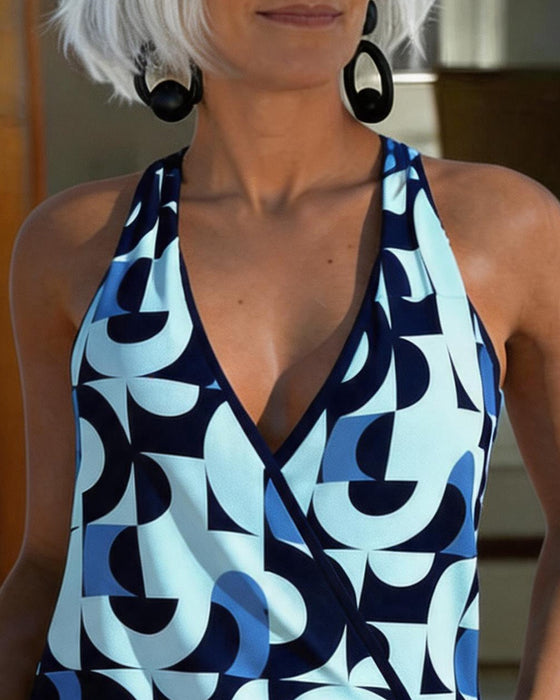Geometric Print Halter One-Piece