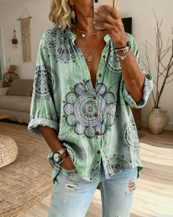 Mandala Pattern Drop Shoulder Sleeve Shirt