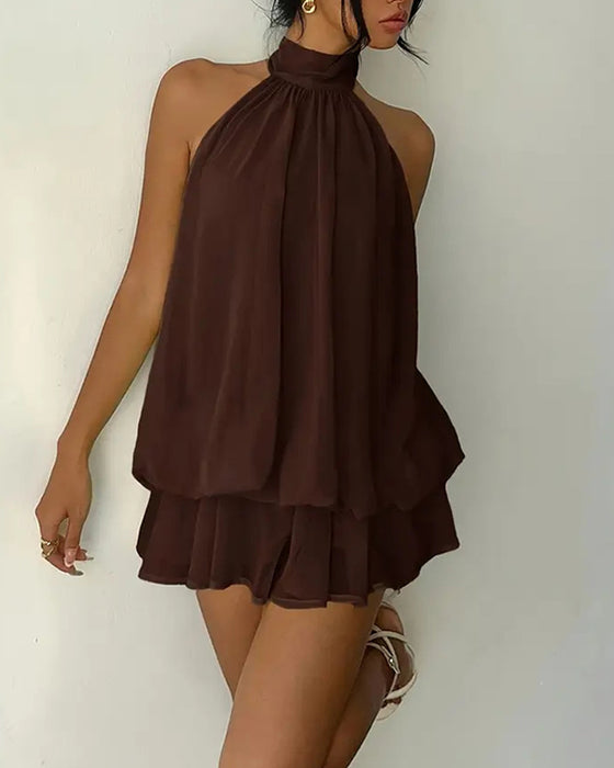 Halter Neck Chiffon Mini Dress