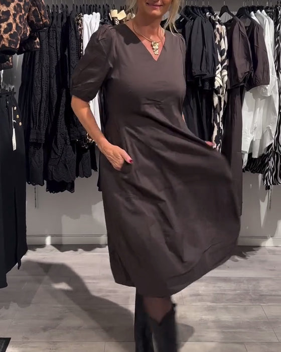 V-Neck Pocket Casual Dress