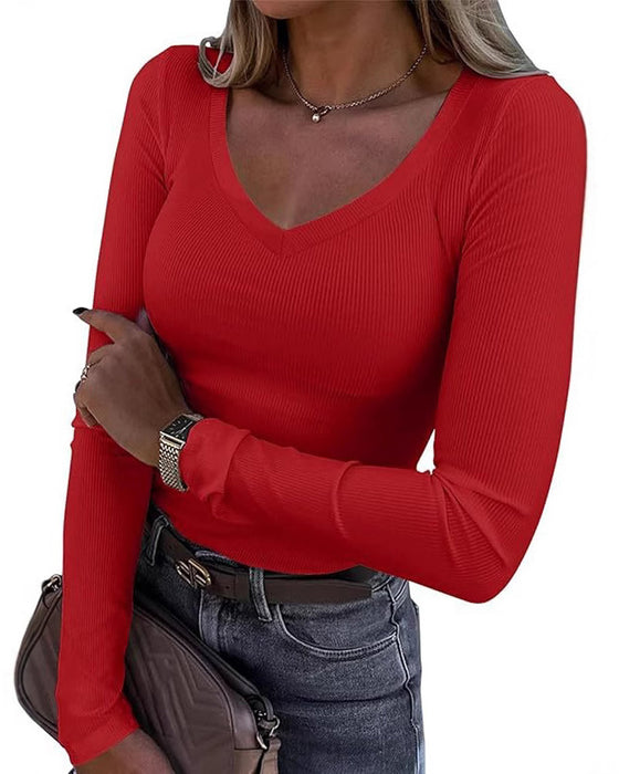 V-Neck Slim Long-Sleeved Top