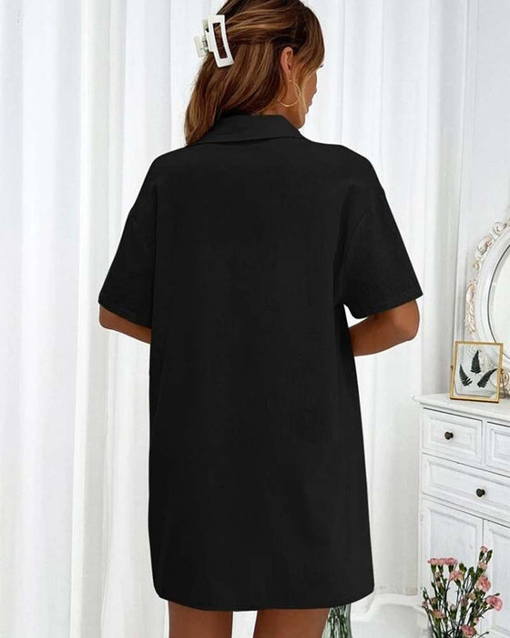 Casual solid color shirt and shorts set