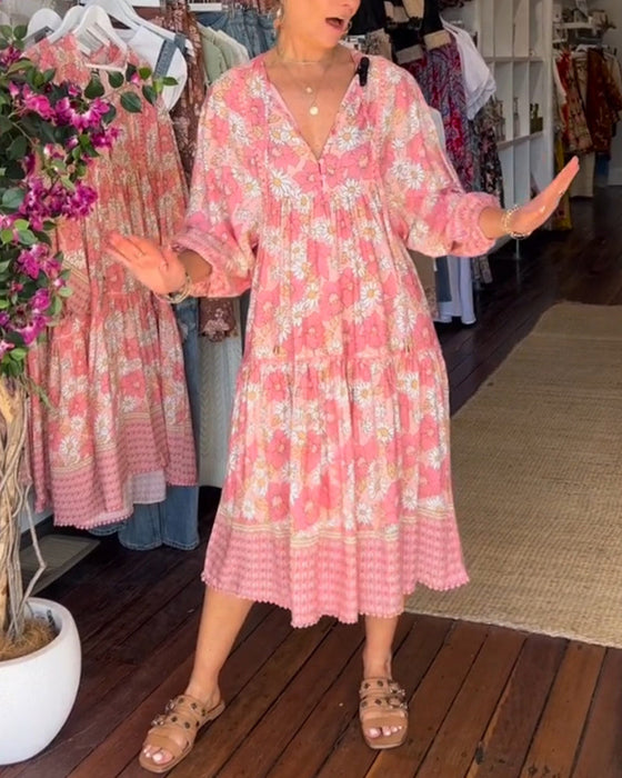 V-neck sweet printed dress