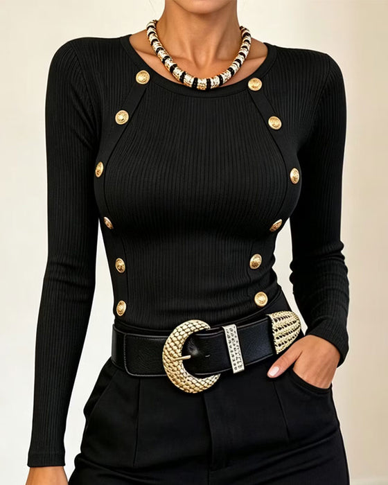 Button Slim-Fit Long Sleeve Top