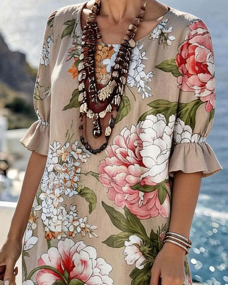 Vintage Large Floral Print Dress