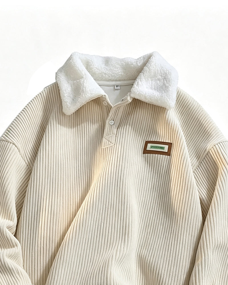 Corduroy Buttoned Lapel Sweatshirt