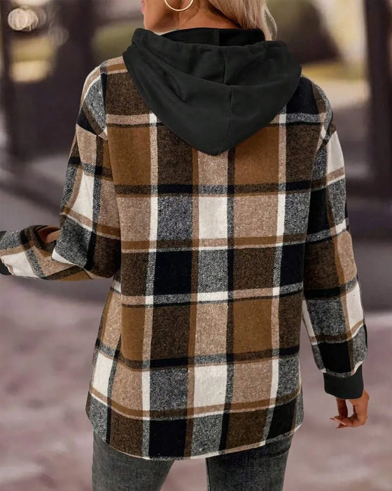 Plaid Fashion Patchwork Hooded Sweatshirt
